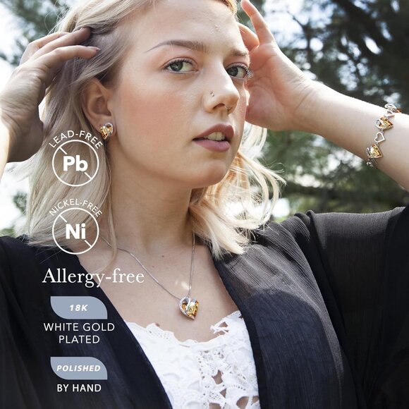 Infinity Love Birthstone Heart Pendant Yellow Shade Necklace Women Mom Silver - Picture 2 of 8